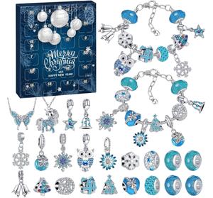Adventni koledar BLUE DIAMONDS z zapestnicami, verižicami in obeski, modra/srebrna