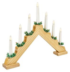 Božični svečnik za okno HOLLY NIGHT lesen s 7 LED, bel