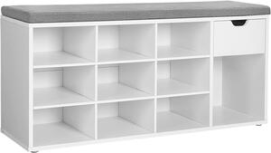 Omarica za čevlje s klopjo s sivim sedežem in predalom WESO WHITE 104x30x48 cm, bela