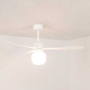 FARO BARCELONA LED stropni ventilator Amelia Ball L, bel, enosmerni tok, tih, 132 cm, zatemnjen, Bela, Dnevna soba / jedilnica, Plastika, Sodobni