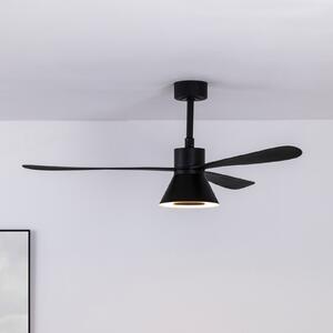 FARO BARCELONA LED-stropni ventilator Amelia Cone L, črn, tih, 132 cm, zatemnjen, Črna, Dnevna soba / jedilnica, Plastika, Sodobni