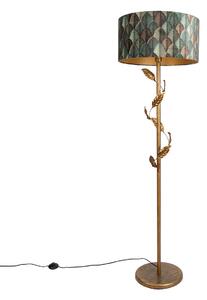 Zlata stoječa svetilka z senčilom z motivom listov in zlato notranjostjo 50 cm - Linden