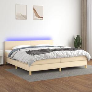 VidaXL Box spring postelja z vzmetnico LED krem 200x200 cm blago