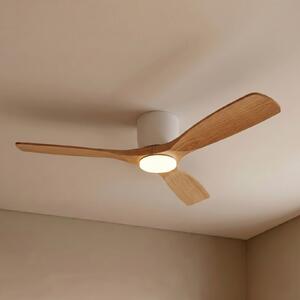 Lucande Smart LED stropni ventilator Moneno, bel/les, Tuya, zatemnjen, Les, Dnevna soba / jedilnica, Kovina, Sodobni