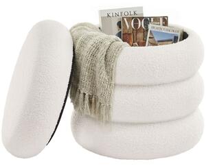 Tapeciran tabure CLOUDY s prostorom za shranjevanje, Ø43x47 cm, bela SongmicsHome