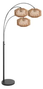 Steinhauer Stoječa svetilka Nox Light s tremi žarnicami, črna, rjava vrv, E27, Črna, Dnevna soba / jedilnica, Kovina
