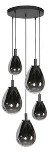 Mexlite LED viseča svetilka Glimsy, Ø 40 cm črna/dimno siva steklo 5-fl., zatemnjen, Siva, Dnevna soba / jedilnica, Steklo