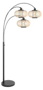 Steinhauer Stoječa svetilka Nox Light s tremi žarnicami, črna, bambusovi nosilci, E27, Črna, Dnevna soba / jedilnica, Kovina