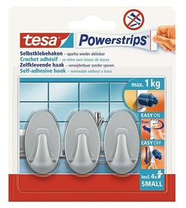 Samolepilna kljukica Tesa Powerstrips (ovalna, velikost: S, krom, 3 kosa)