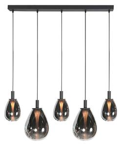 Mexlite LED obesna svetilka Glimsy, 115 cm črna/sivo-dimna stekla, 5-fl., zatemnjen, Siva, Dnevna soba / jedilnica, Steklo