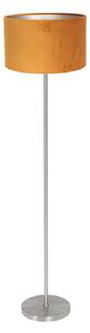 Mexlite Stojna svetilka Noor, jeklo/zlati velur, višina 144 cm, E27, Kovinska, Dnevna soba / jedilnica, Kovina