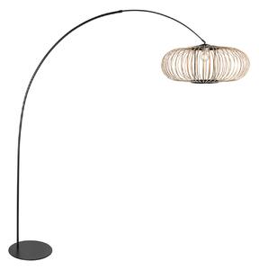 Anne Light Lukasta svetilka Curve, črna, senčnik z bambusovimi palicami, premer 60 cm, Črna, Dnevna soba / jedilnica, Kovina