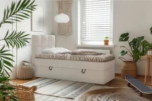POSTELJA Z VZMETNICO 90 cm x 200 cm , les, tekstil, leseni material krem barve