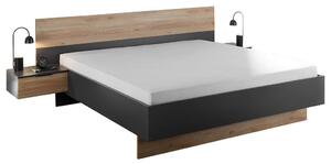 POSTELJNA GARNITURA 180 cm x 200 cm , leseni material barve grafita, barve hrasta