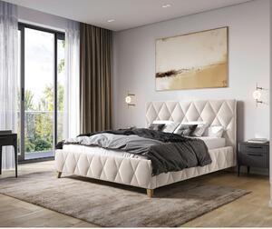 OBLAZINJENA POSTELJA 120 cm x 200 cm , les, kovina, tekstil, leseni material krem barve
