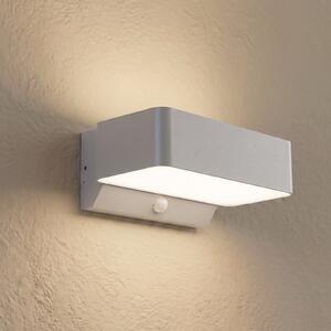 Lindby LED-zunanja stenska svetilka Fando, mat srebrna, senzor, IP44, Kovinska, Aluminij