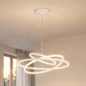 Lucande LED-visoka svetilka Ezana, bela, kovina, Ø 80 cm, zatemnjen, Bela, Dnevna soba / jedilnica, Kovina, Sodobni