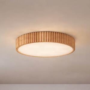 Lindby LED stropna svetilka Velua, bela/svetlo lesena, CCT, Ø 50 cm, zatemnjen, Les, Dnevna soba / jedilnica, Les, Sodobni