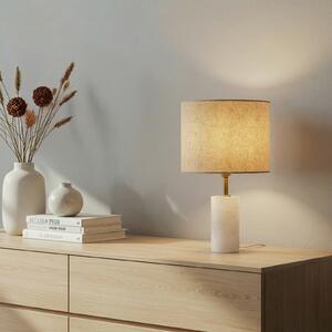Lindby namizna svetilka Alabaster, bela/bež, Ø 25 cm, marmor, E27, Bež, Dnevna soba / jedilnica, Tkanine / tekstil, Skandinavski