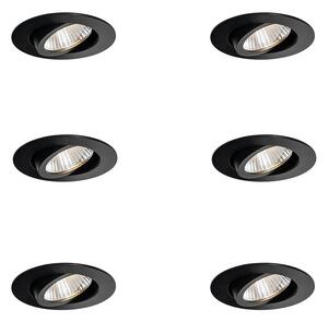 Set van 6 inbouwspots zwart 6,8cm incl. LED 750 lm dimbaar IP23 - Gaius