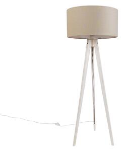 Vloerlamp tripod wit met stoffen kap lichtbruin 50cm - Tripod Classic