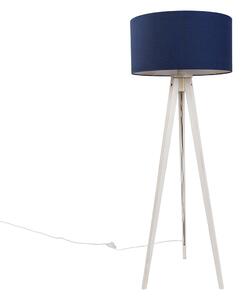 Vloerlamp tripod wit met stoffen kap donkerblauw 50cm - Tripod Classic