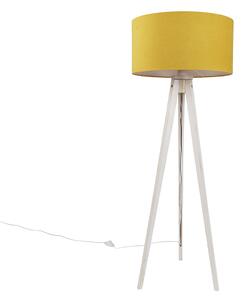 Vloerlamp tripod wit met stoffen kap geel 50cm - Tripod Classic