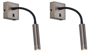 Komplet 2 modernih Gunmetal stenskih svetilk z USB-C - Gosna
