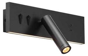Moderna stenska svetilka črna nastavljiva z USB-C vklj. LED - Modric