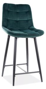 Barski stol CHIC VELVET s črnimi nogami, temno zelen