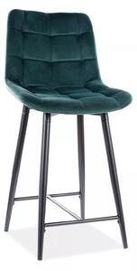 Barski stol CHIC VELVET s črnimi nogami, temno zelena