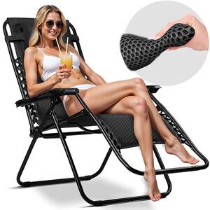 Zložljiv vrtni ležalnik z blazino - ChillWell Soft temna