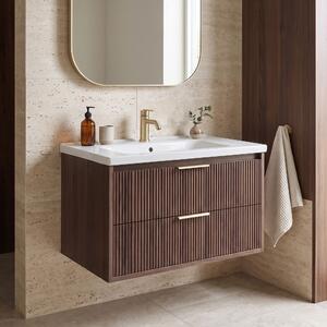 Kopalniška omarica z umivalnikom REA Sherry 80cm Brown Walnut