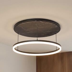 Lucande LED stropna svetilka Orven, črna/marmor, Ø 50 cm, dim., zatemnjen, Črna, Dnevna soba / jedilnica, Kovina, Sodobni