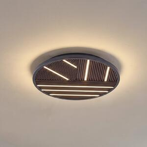 Lucande LED stropna svetilka Orven, les, Ø 50 cm, z možnostjo zatemnitve, zatemnjen, Črna, Dnevna soba / jedilnica, Kovina, Sodobni