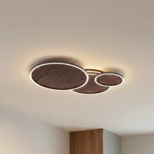 Lucande LED stropna svetilka Orven, črna/les, 80 cm, z možnostjo zatemnitve, zatemnjen, Črna, Dnevna soba / jedilnica, Kovina, Sodobni
