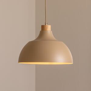 Envostar viseča svetilka Kaitt, peščena barva, Ø 34 cm, leseni detajl, zatemnjen, Rjava / rjasta, Dnevna soba / jedilnica, Kovina, Skandinavski