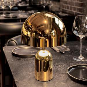 Tom Dixon Akku-namizna svetilka BELL PORTABLE, zlata, 28 cm IP44, zatemnjen, Zlata / medeninasta, Dnevna soba / jedilnica, Plastika, Dizajn