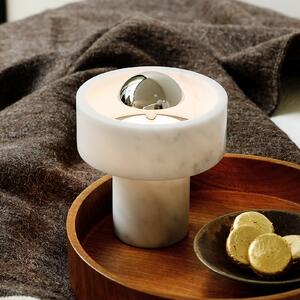 Tom Dixon LED baterijska namizna svetilka Stone, srebrna, 19 cm, zatemnjen, Dnevna soba / jedilnica, Marmor, Dizajn
