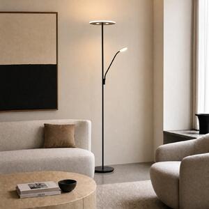 Lucande LED-stoječa svetilka Raymond, črna, CCT, svetloba za branje, zatemnjen, Črna, Dnevna soba / jedilnica, Kovina, Sodobni