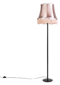 Retro stoječa svetilka črna z babičinimi senčili roza 45 cm - Simplo