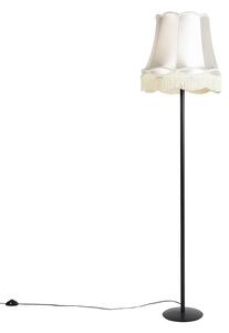 Retro stoječa svetilka črna z babičino senčilo smetanovo 45 cm - Simplo