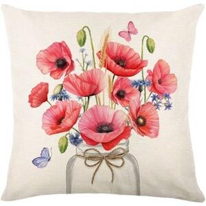 Lanena prevleka za blazino POPPY FLOWERS 45x45 cm, bež