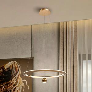 Schuller Valencia LED viseče svetilo Orane zlate barve, nastavljiva višina, Ø 60 cm, zatemnjen, Zlata / medeninasta, Dnevna soba / jedilnica, Kovina