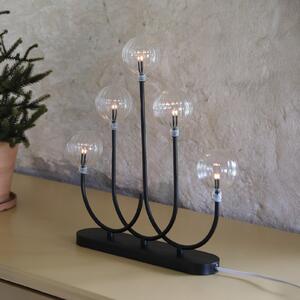Markslöjd Svečnik Enys, črn/prozoren, železo/steklo, 5-plamen, LED, Črna, Dnevna soba / jedilnica, Kovina