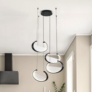 Viokef LED obesna svetilka Adele, Ø 75 cm, črna, kovina, 4-svetilna., Črna, Dnevna soba / jedilnica, Aluminij, Sodobni