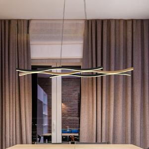 Globo LED obesna svetilka Geronimo, dolžina 108 cm, črna/leseni videz, Črna, Dnevna soba / jedilnica, Aluminij, Sodobni