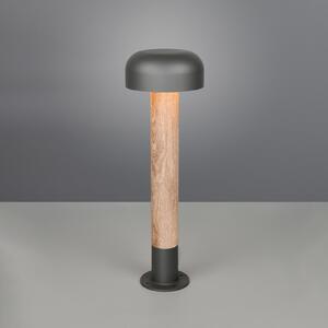 Trio Lighting Svetilka za pot Fraser, siva/leseni videz, aluminij, IP54, višina 84,5 cm, zatemnjen, Les, Aluminij