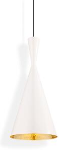 Tom Dixon LED viseča svetilka Beat Tall, bela, Ø 19 cm, medenina, zatemnjen, Bela, Dnevna soba / jedilnica, Medenina, Dizajn