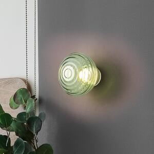 Reality Leuchten LED stenska svetilka Earl, medenina/zelena, steklo, Ø 15,5 cm, zatemnjen, Zelena, Dnevna soba / jedilnica, Kovina